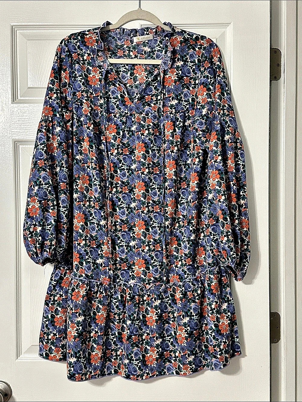 Floral Mini Dress in Blue & Orange, medium